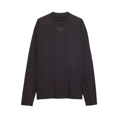 PRADA Men's Long-Sleeved Cotton T-Shirt "Silver Gray"