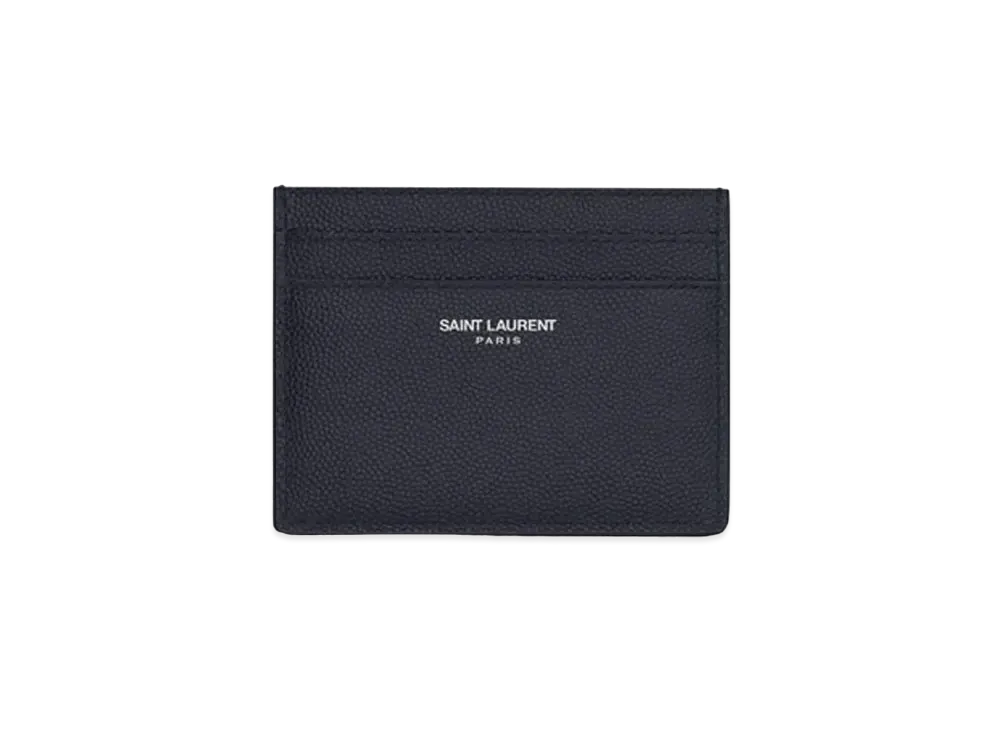 Saint Laurent Saint Laurent Paris Credit Card Case In Grain De Poudre Embossed Leather "Midnight Blue"