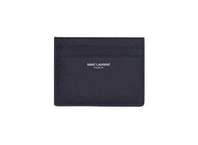 Saint Laurent Saint Laurent Paris Credit Card Case In Grain De Poudre Embossed Leather "Midnight Blue"