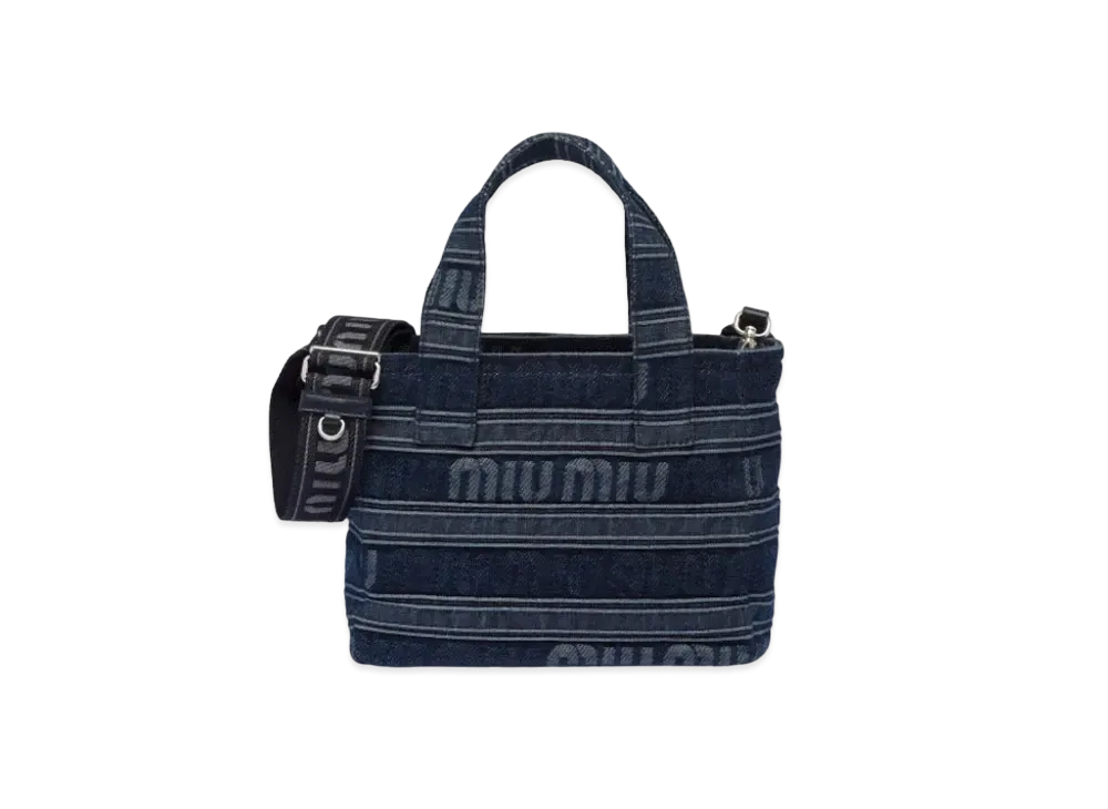 MIU MIU Striped Jacquard Denim Handbag "Navy"