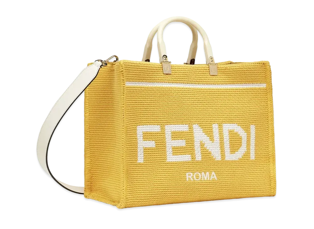 FENDI Sunshine Medium Cotton Crochet Shopper "Yellow"