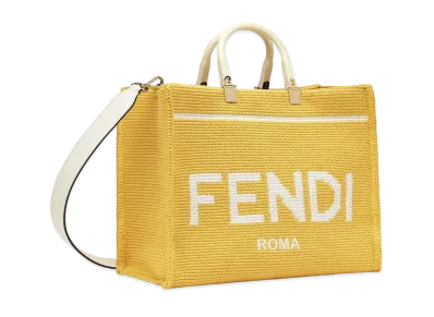 FENDI Sunshine Medium Cotton Crochet Shopper "Yellow"