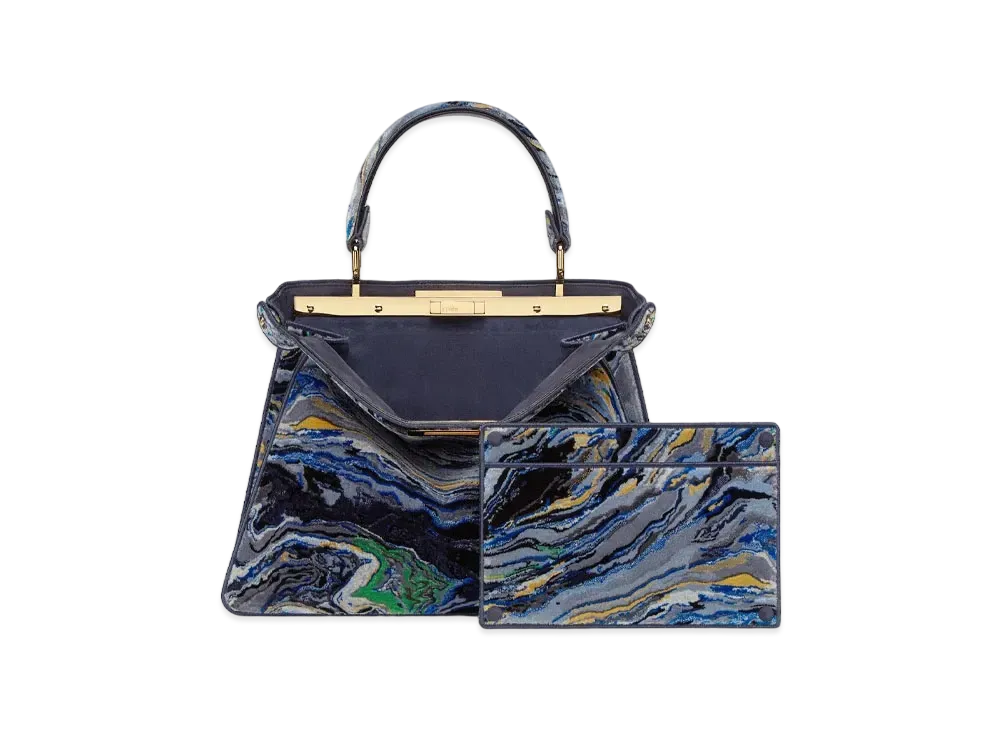 FENDI Peekaboo I See U Midium Marble Fabric Bag "Blue"