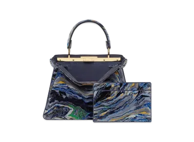 FENDI Peekaboo I See U Midium Marble Fabric Bag "Blue"