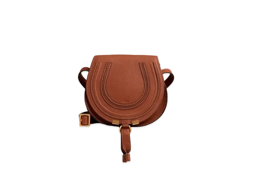 Chloe Marcie Round Saddle Mini Bag In Small Grain Calfskin "Tan"