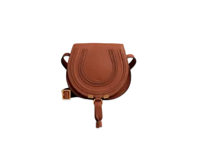 Chloe Marcie Round Saddle Mini Bag In Small Grain Calfskin "Tan"