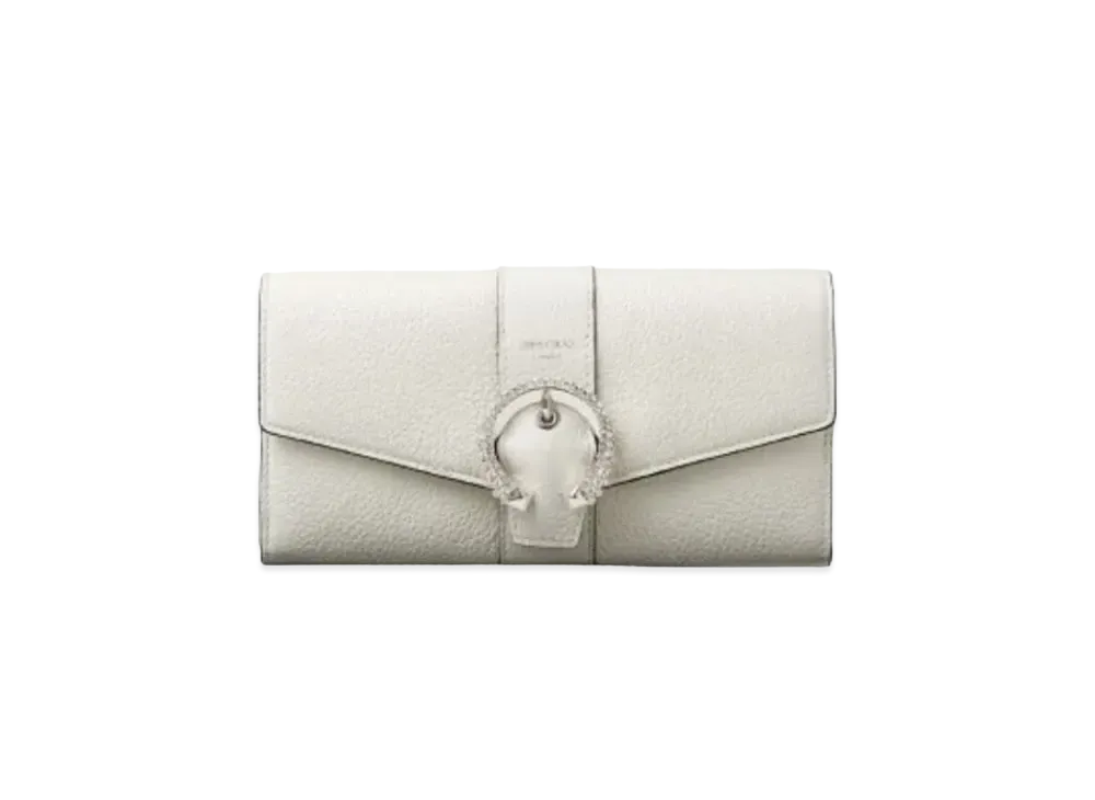 JIMMY CHOO MARTINA-C Soft Grainy Calf Wallet With Crystal Buckle "Latte"