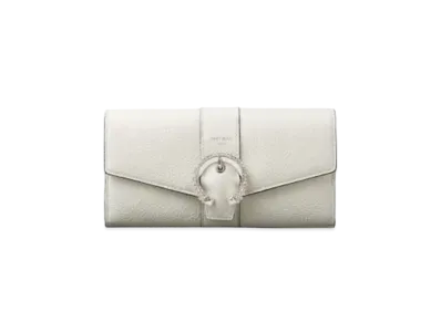 JIMMY CHOO MARTINA-C Soft Grainy Calf Wallet With Crystal Buckle "Latte"