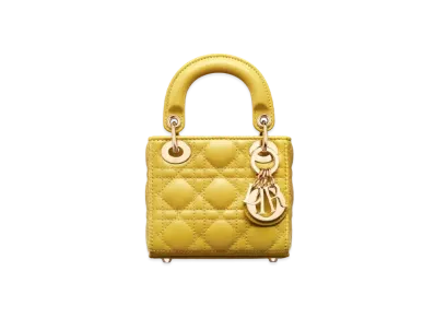 Dior Lady Dior Microbag Cannage Lamb Skin "Pale Yellow"
