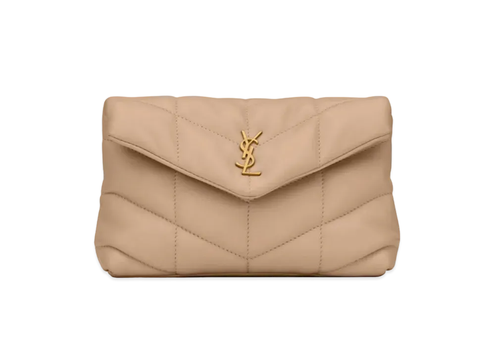 SAINT LAURENT Puffer Small Pouch In Quilted Lambskin "Dark Beige"