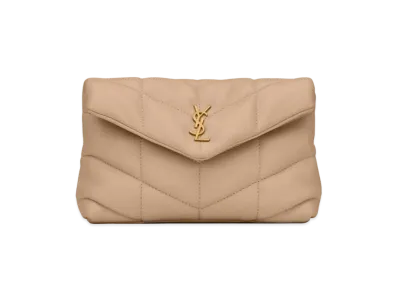 SAINT LAURENT Puffer Small Pouch In Quilted Lambskin "Dark Beige"