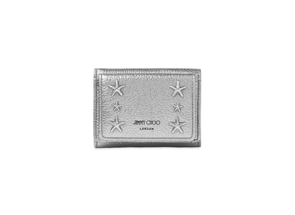 Jimmy Choo Nemo Metaric Soft Grainy Calf Leather Small Wallet With Stars Studs "Gunmetal"