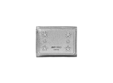 Jimmy Choo Nemo Metaric Soft Grainy Calf Leather Small Wallet With Stars Studs "Gunmetal"