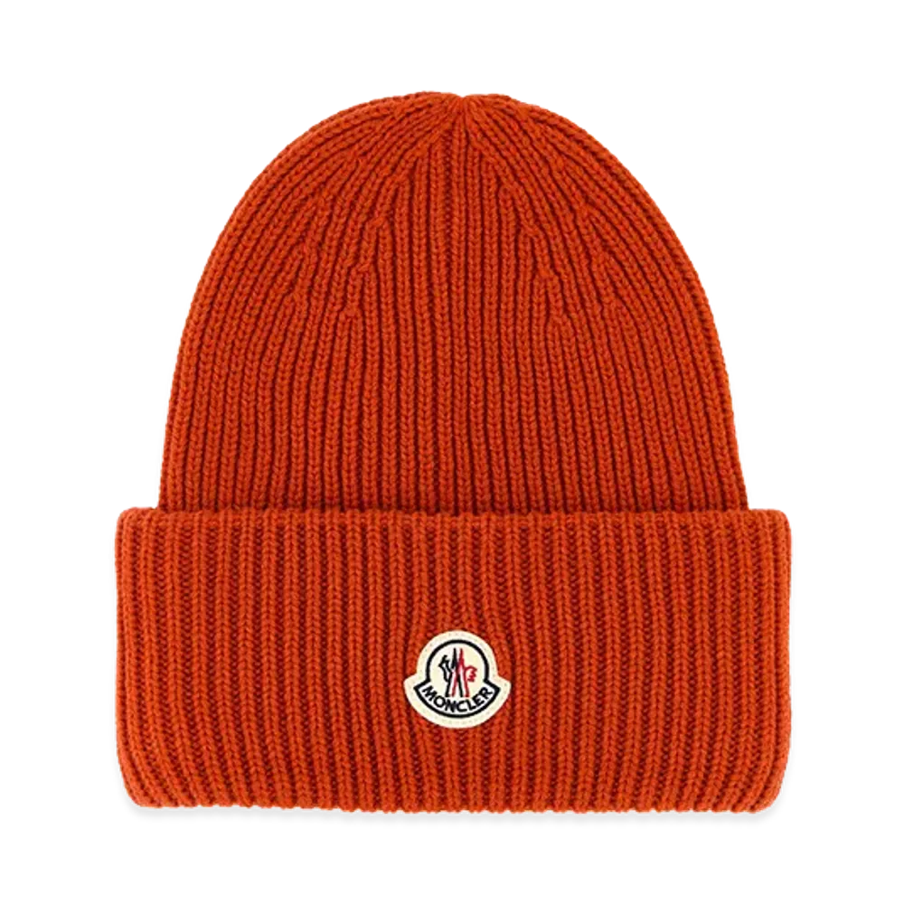 MONCLER Wool Blend Beanie Hat "Orange"