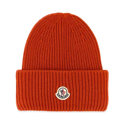 MONCLER Wool Blend Beanie Hat "Orange"
