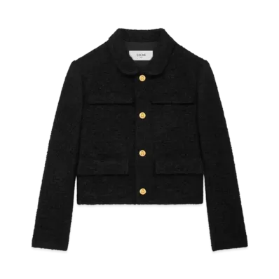 CELINE Women's Saint Germain Jacket in Bouclette Natte "Black"