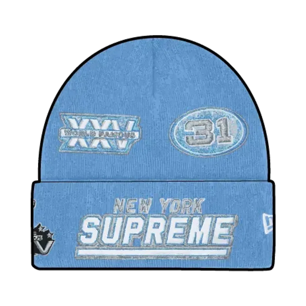 Supreme x New Era Football Beanie "Light Blue"