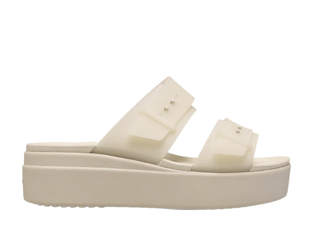 Crocs Women's Brooklyn Buckle Frosted Low Wedge "Sandstone"