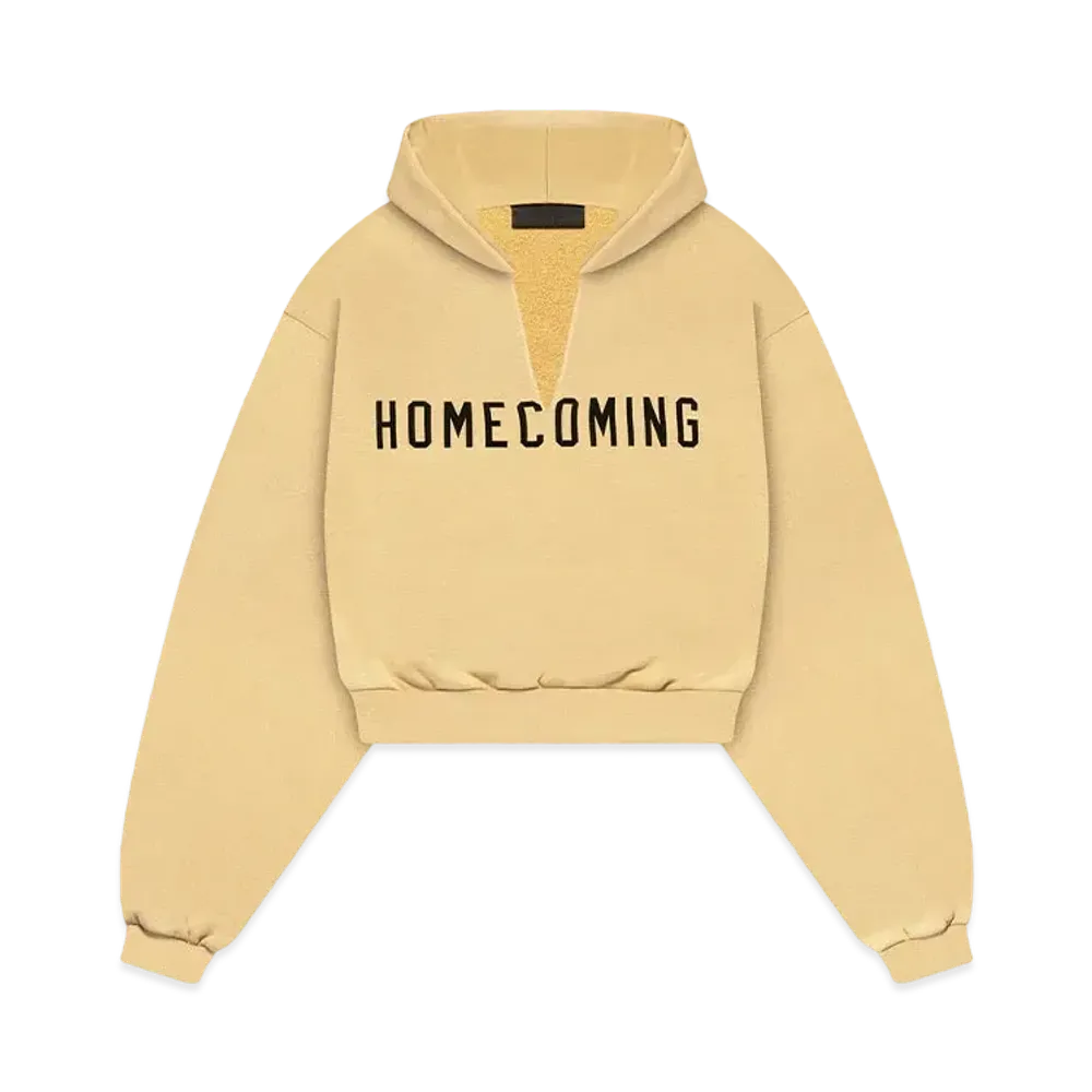 FEAR OF GOD Essentials Womens Heavy Fleece Cropped V-Neck Hoodie "Amber"