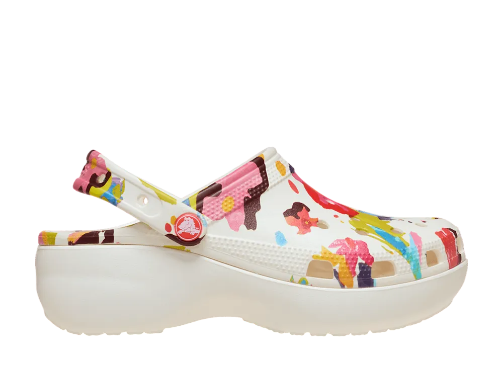 Crocs Women's Classic Painted Floral Platform Clogs "Chalk"