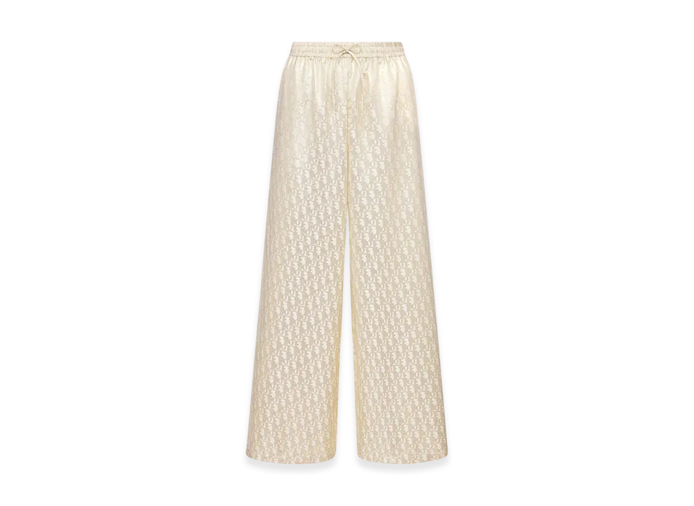 Dior Women's Or Pants Silk Twill Oblique Motif "White/Gold"