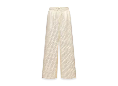 Dior Women's Or Pants Silk Twill Oblique Motif "White/Gold"