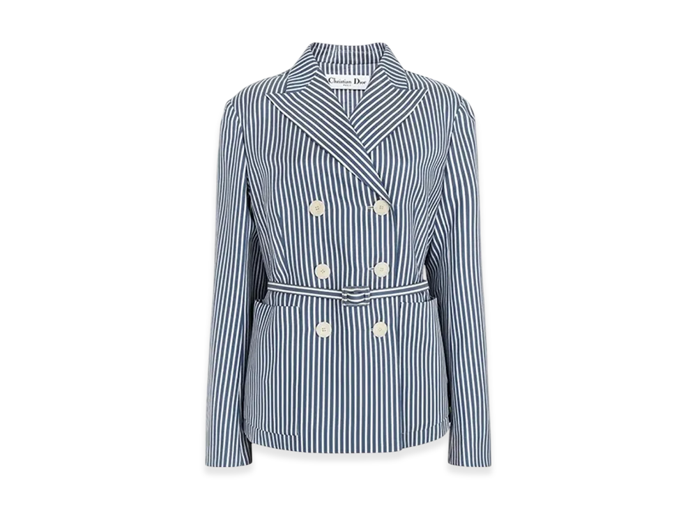 Dior Women's Marlene Belted Jacket and Striped Silk and Cotton "Blue/White"