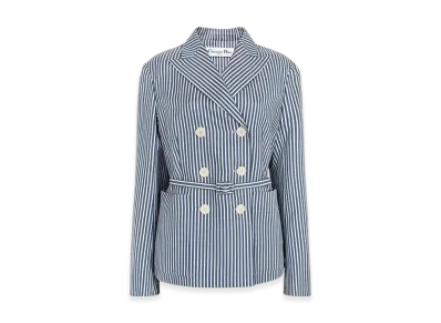 Dior Women's Marlene Belted Jacket and Striped Silk and Cotton "Blue/White"