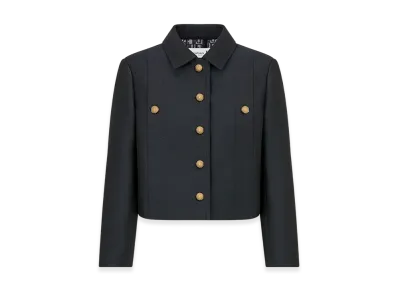 Dior Women's Cropped Jacket Wool Silk "Navy Blue"