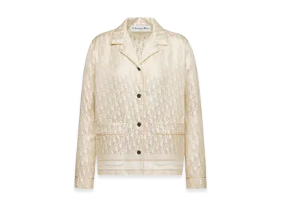 Dior Women's Or Shirt Silk Twill Oblique Motif "White/Gold"