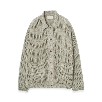 YOKE Gima Cotton Mix Slub Mesh Knit Shirt Cardigan "White"