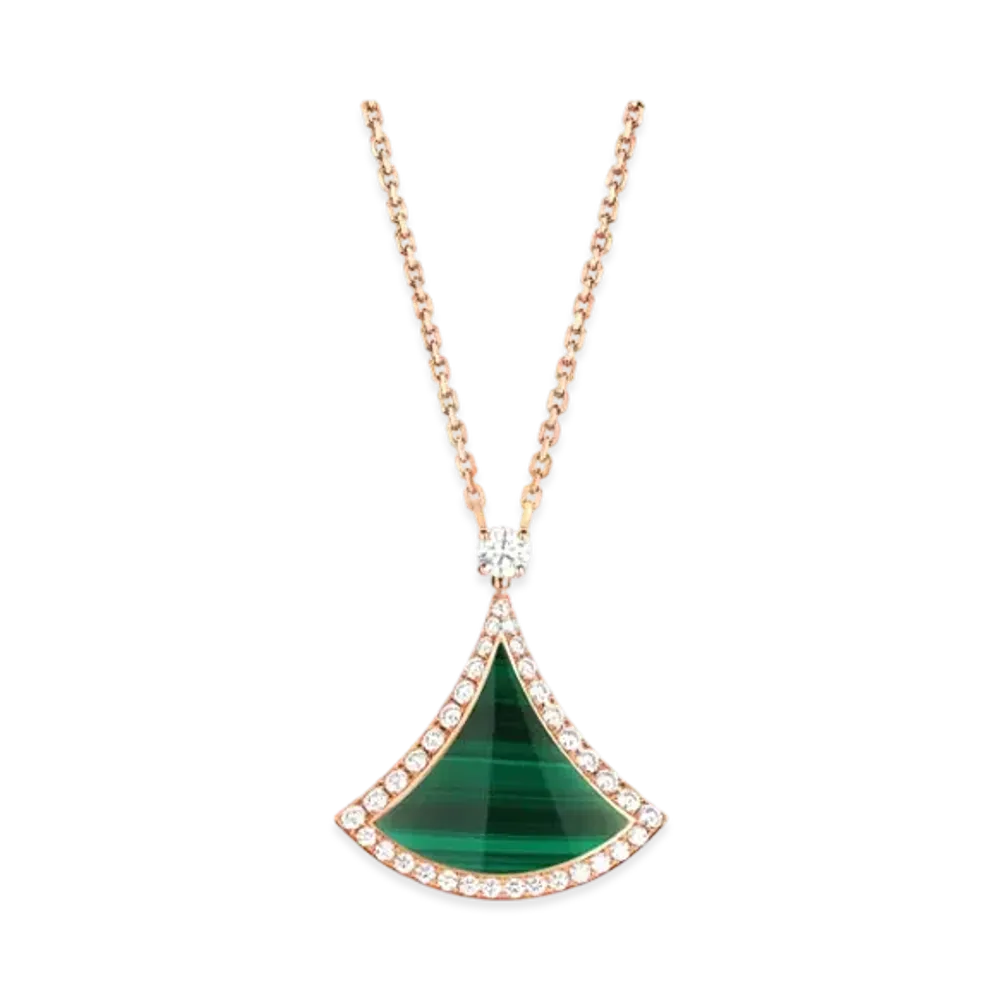 BVLGARI Divas' Dream Necklace With Pave Diamonds and Malachite "Pink Gold/Green"