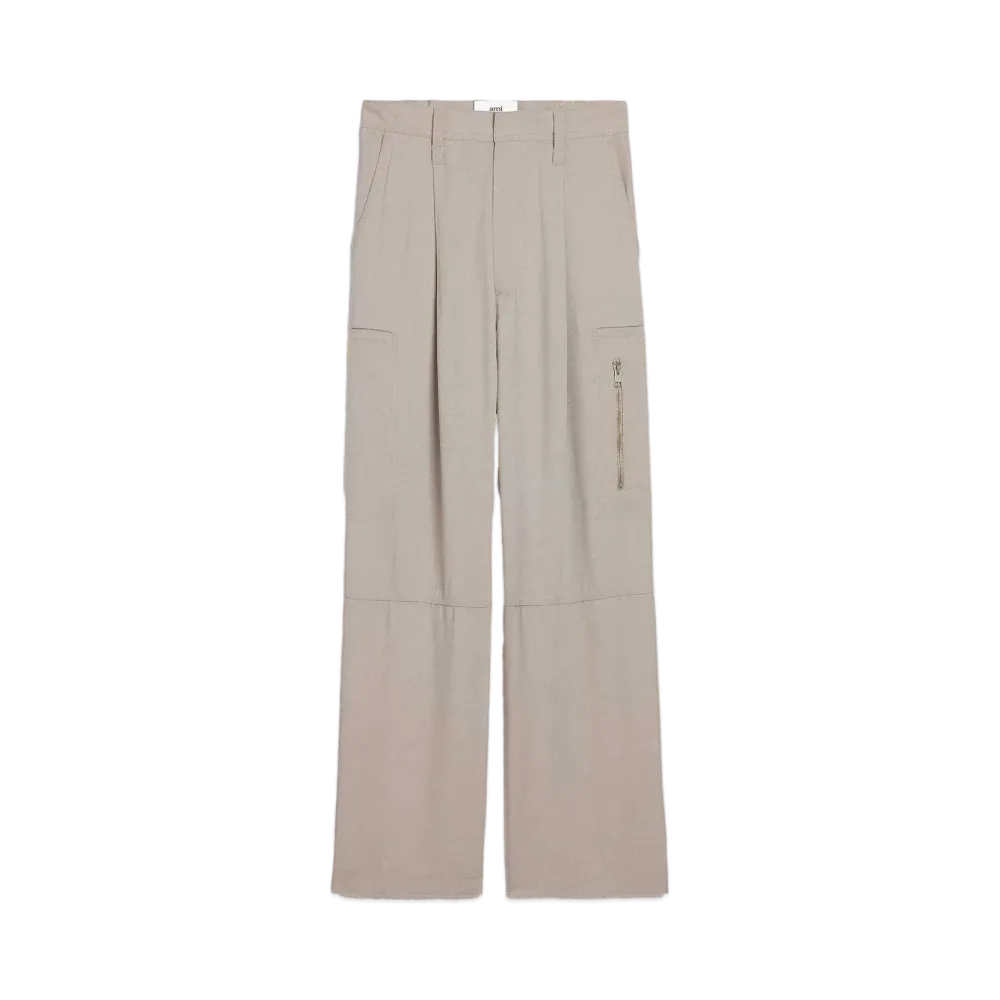AMI PARIS Viscose Blend Crepe Cargo Pants "Light Beige"