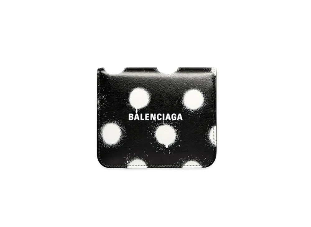 バレンシアガ キャッシュ フラップ コイン＆カードホルダー スプレー ドットプリント スムースカーフスキン "ブラック" 5942161WVG31097