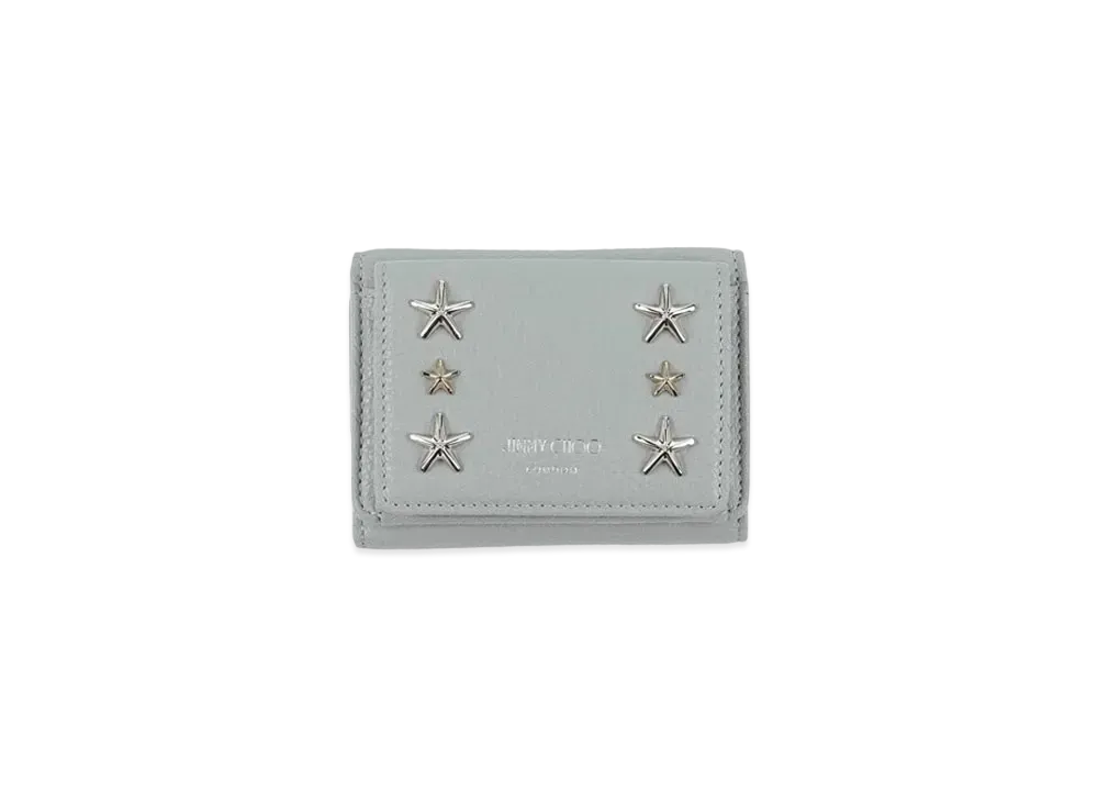 Jimmy Choo Nemo Soft Grainy Calf Leather Small Wallet With Star Studs "Moonstone"