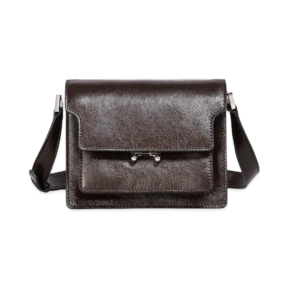 Marni Brown Calfskin Mini Trunk Soft Shoulder Bag "Black Earth"