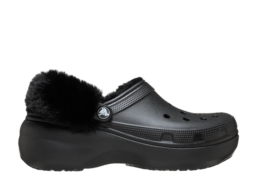 Crocs Women's Classic Platform Fuzz Lined Clog "Black"