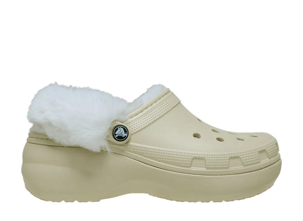 Crocs Women's Classic Platform Fuzz Lined Clog "Bone"