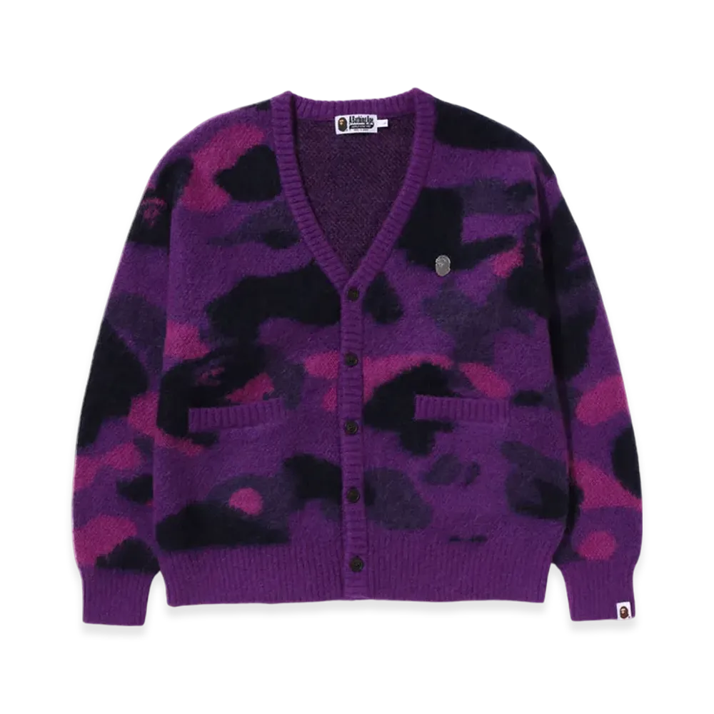 A BATHING APE Color Camo Mohair Knit Cardigan "Purple"