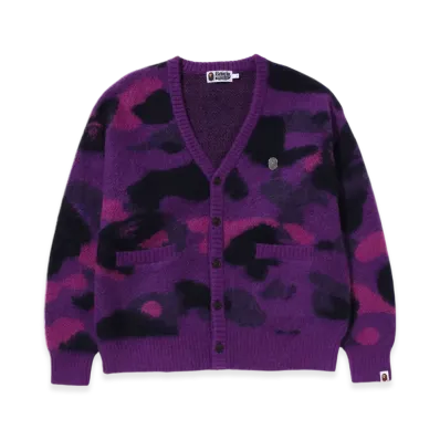 A BATHING APE Color Camo Mohair Knit Cardigan "Purple"