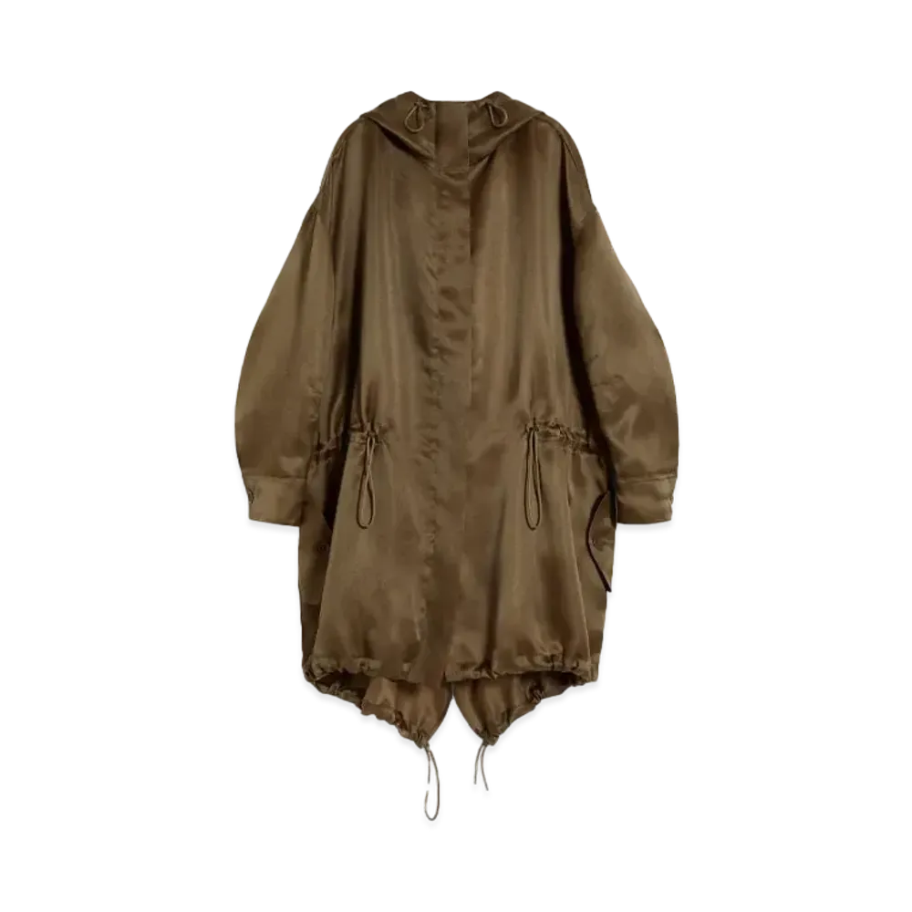 Max Mara Tambut Pure Silk Satin Organza Coat "Khaki"
