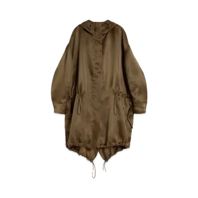 Max Mara Tambut Pure Silk Satin Organza Coat "Khaki"