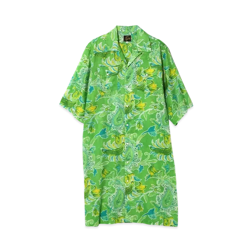 NEEDLES Western Shirt Dress - Printed Cotton Lawn / Floral "Green"