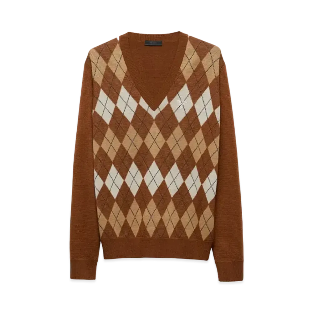 PRADA Men's Wool Sweater with An Argyle Pattern "Brown"