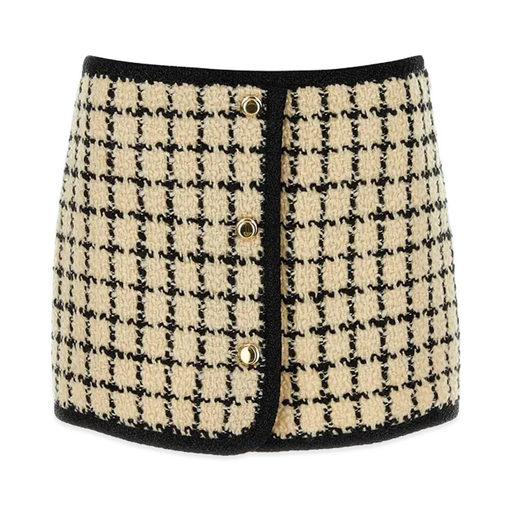 MIU MIU Women's Embroidered Wool Blend Mini Skirt "White"