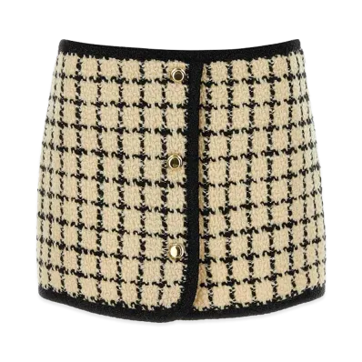 MIU MIU Women's Embroidered Wool Blend Mini Skirt "White"