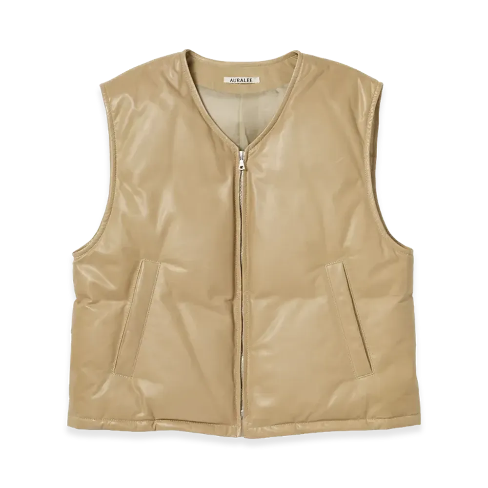 AURALEE Fine Calf Leather Down Vest "Beige"