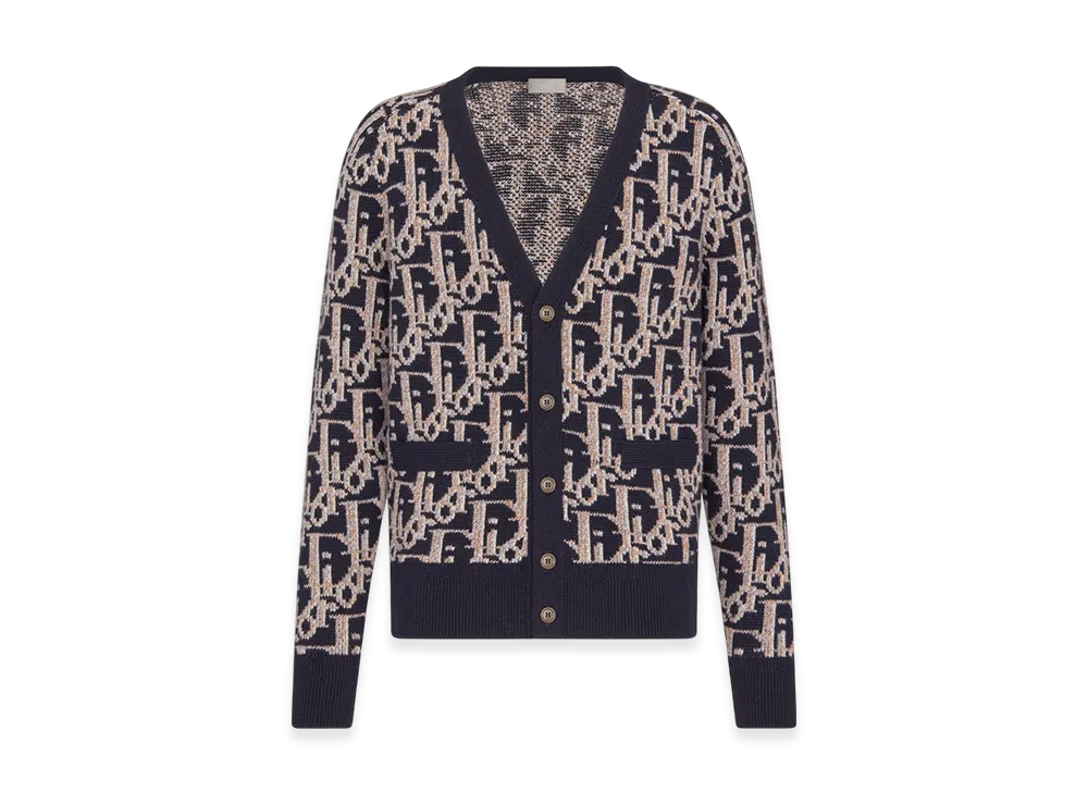 Dior Oblique Cardigan Wool Jacquard "Navy Blue"