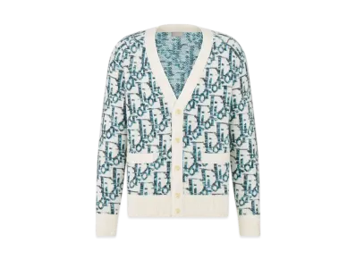Dior Men's Oblique Cardigan Virgin Wool Jacquard "White/Blue"