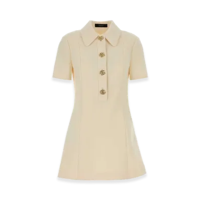 GUCCI Women's Crepe Wool Dress With Double G Buttons "White"